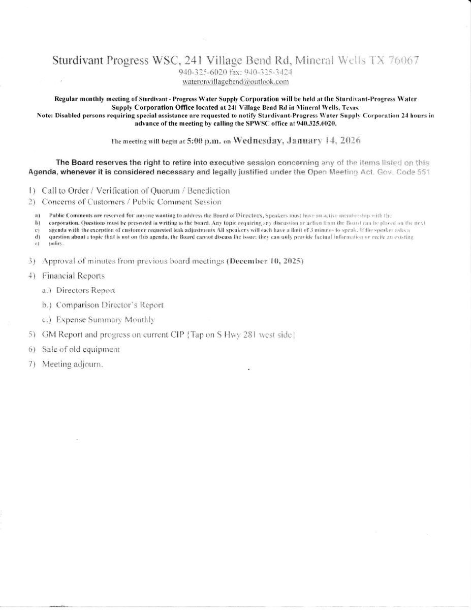 Agenda January 14 2026