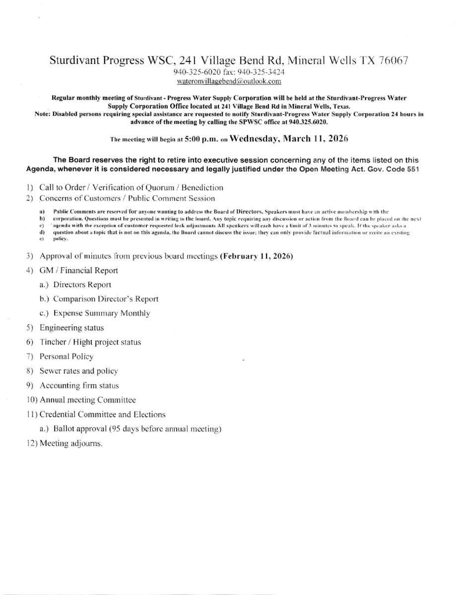 Agenda March 11 2026